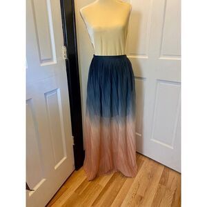 Cynthia Rowley Sheer Ombre Brush Skirt Gypsy Boho Blue Burnt Orange - Size Small